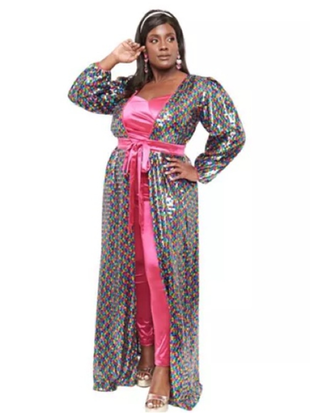 Unique Vintage Rainbow Sequins Hollywood Duster